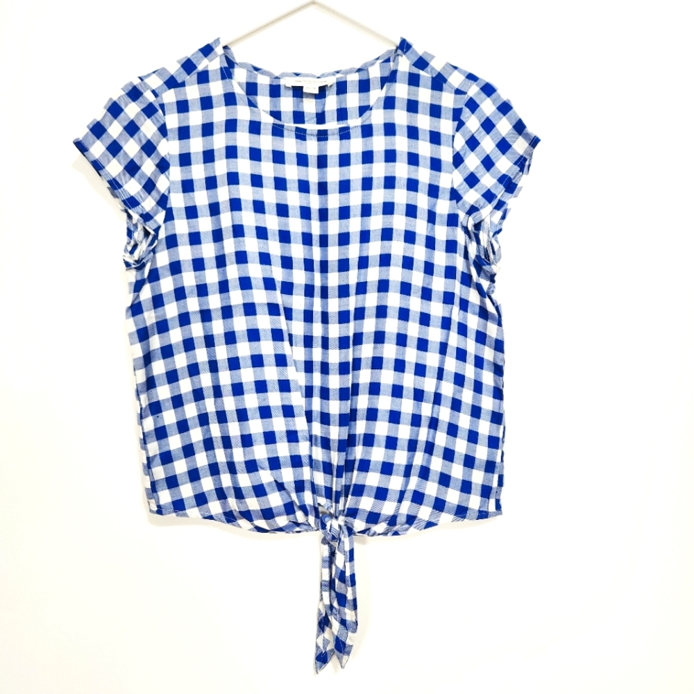 Beach Lunch Lounge | Tie Front Gingham Top Blue XS
